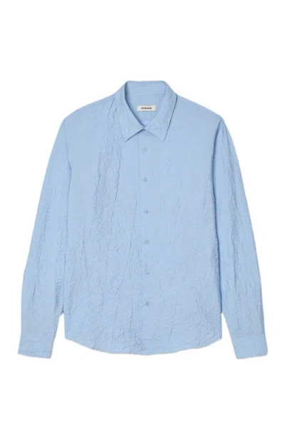 Sandro Crinkled Button-front Shirt In Blue