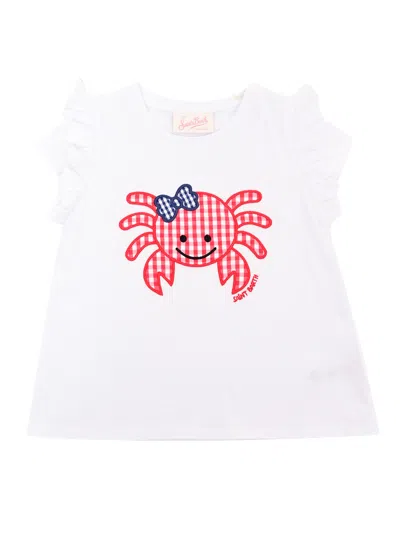 Mc2 Saint Barth Crab-patch Ruffled-sleeves T-shirt In White