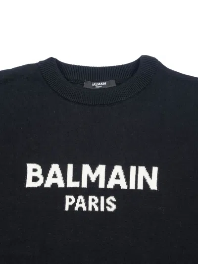 Balmain Logo-plaque Cotton Sweatshirt In Blue
