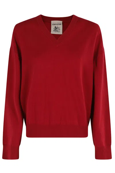Semicouture Semi Couture V-neck Ruby Sweater With Long Sleeves In Red