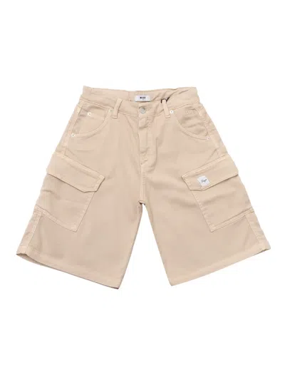 Msgm Logo-patch Cargo Shorts In Neutral