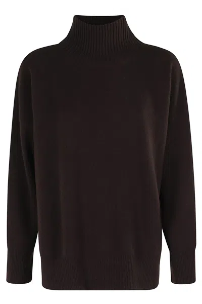 Roberto Collina High-collared Sweater With Side Slits In Ebon In Brown