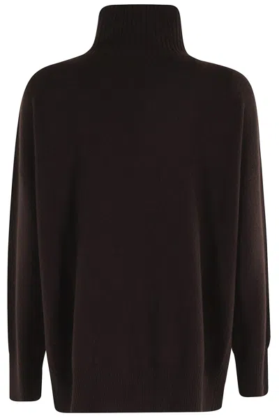 Roberto Collina High-collared Sweater With Side Slits In Ebon In Brown