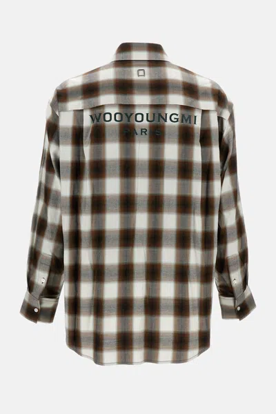 Wooyoungmi Green Shirt With Logo Patch On The Front And All-over Check Motif In Cotton Blend Man In Neutral