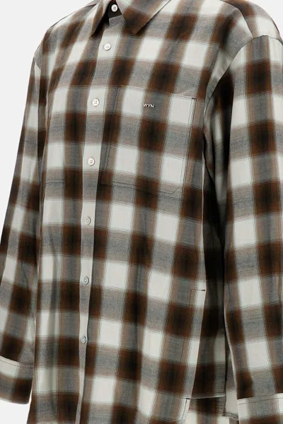 Wooyoungmi Green Shirt With Logo Patch On The Front And All-over Check Motif In Cotton Blend Man In Neutral