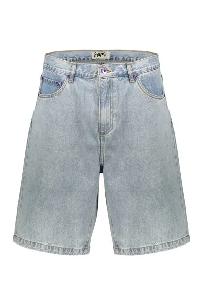 Perks And Mini Contrast-stitching Denim Shorts In Blue