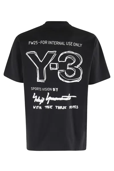 Y-3 Adidas Back Print Short Sleeved Cotton T-shirt Clothing In Black