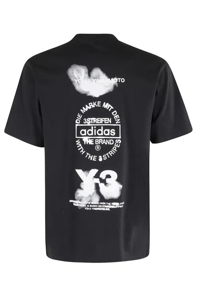 Y-3 Adidas Back Print Short Sleeved Cotton T-shirt Clothing In Black