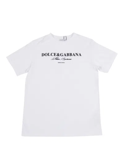 Dolce & Gabbana Short-sleeved Jersey T-shirt With Dolce&gabbana Print In White