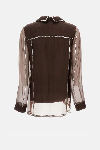 Wales Bonner Women Brown Organza Shirt, L Luxury Shirts For Women Darveys In Brown