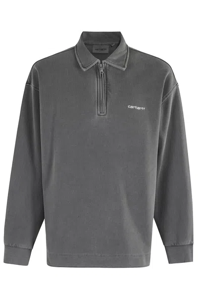 Carhartt Wip Piquescript Half-zip Sweatshirt In Gray