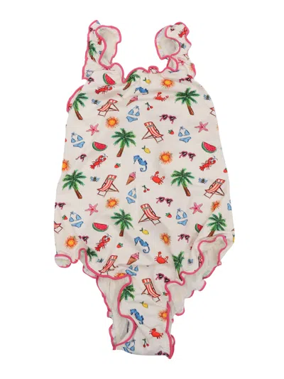 Mc2 Saint Barth Ruffled Print Swimsuit In Multi