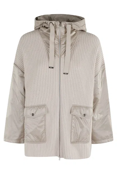 Herno Wool Poncho With Drawstring Hood In Neutral