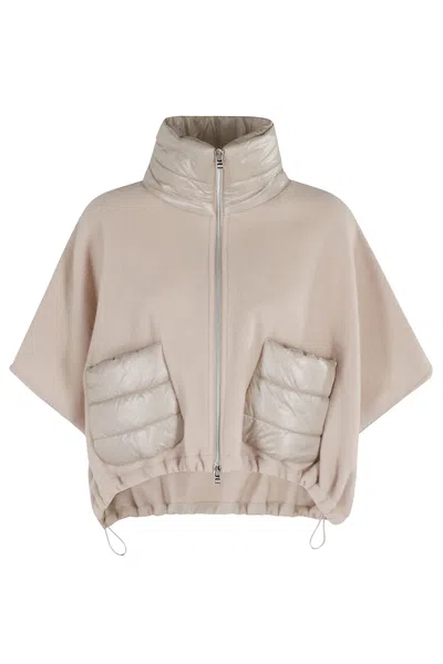 Herno Resort Poncho In Wool And Cashemre With Ultralight Nylon Details In Pink