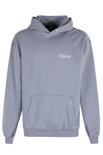 Represent Mens Owners Club Script Logo-print Cotton Hoody Dusty Blue In Gray