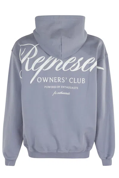 Represent Mens Owners Club Script Logo-print Cotton Hoody Dusty Blue In Gray