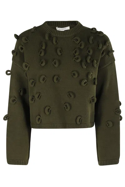 Jw Anderson J. W. Anderson Textured Green Cropped Jersey With Loop Embellishments In Green