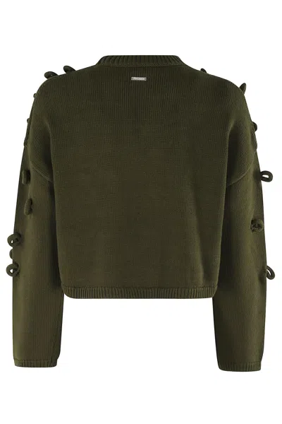 Jw Anderson J. W. Anderson Textured Green Cropped Jersey With Loop Embellishments In Green