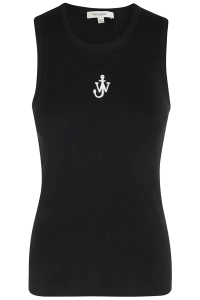 Jw Anderson J. W. Anderson Anchor Fitted Ribbed Top In Black