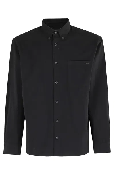 Apc A.p.c. Logo-embroidered Long-sleeved Shirt In Black