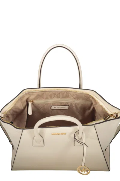 Michael Kors Avril Extra-small Leather And Suede Satchel In White