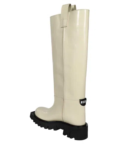 Msgm Leather Round-toe Boots In White