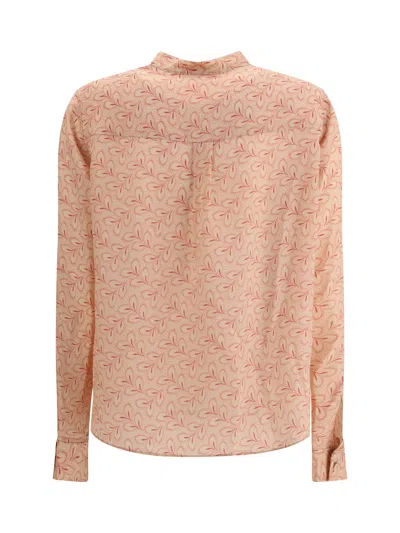 Kristina Ti Blouse With Foliage Print And Refined Stand-up Collar In Pink