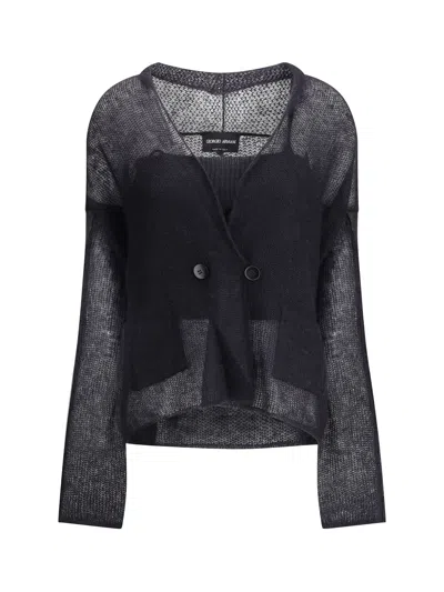 Giorgio Armani Women Double-breasted Cardigan And Top In A Wool And Mohair Blend Twin-set In Black