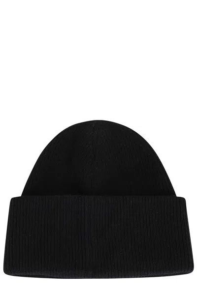 Mm6 Maison Margiela Mm6 By Maison Margiela Ribbed Knit Wool Beanie With Folded Cuff And Label In Black