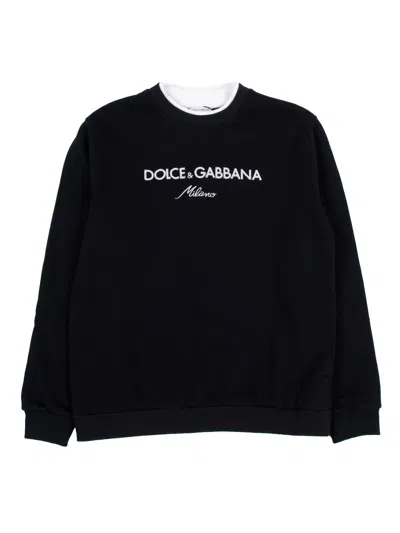 Dolce & Gabbana Crew Neck Fleece Sweatshirt With Dolce&gabbana Embroidery In Black