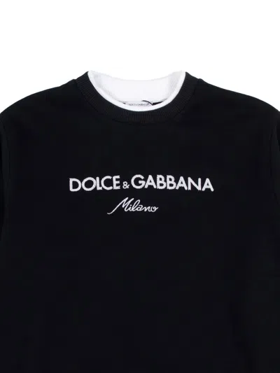 Dolce & Gabbana Crew Neck Fleece Sweatshirt With Dolce&gabbana Embroidery In Black