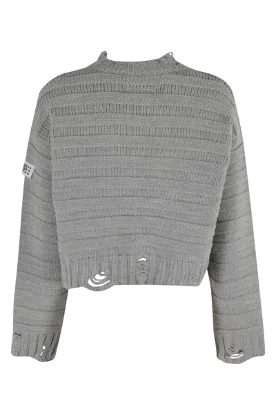 Mm6 Maison Margiela Mm6 By Maison Margiela Cropped Grey Sweater With Ribbed Knit In Gray