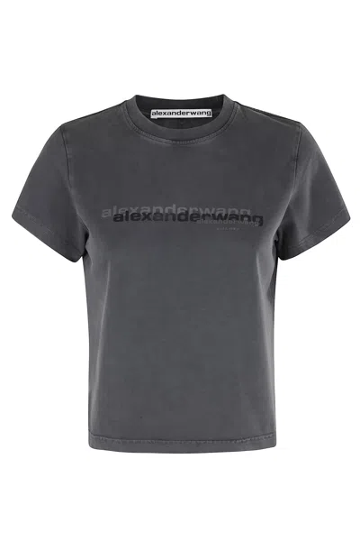 Alexander Wang Fitted Cropped T-shirt With Subtle Logo In Gray