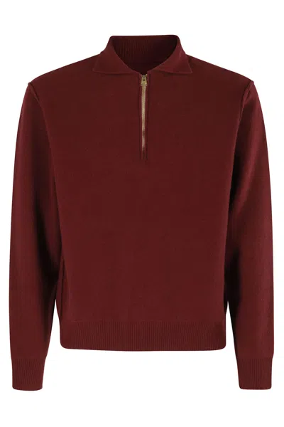 Fortela Woven Wool Zippered Sweatshirt In Brown