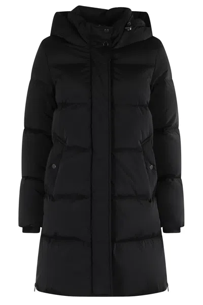 Woolrich Quilted Jacket With Concealed Zip And Snap Button Placket In Black