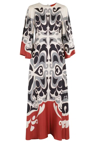 La Doublej La Double J Silk Midi Dress With Abstract Pattern In Multi