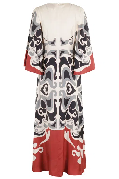 La Doublej La Double J Silk Midi Dress With Abstract Pattern In Multi