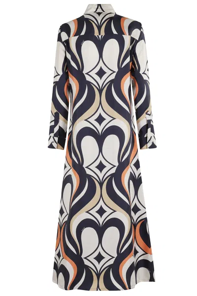 La Doublej Multicolor Long Dress With All-over Geometric Motif In Fabric Woman In Black