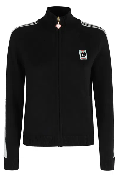 Casablanca Wool Cardigan With High Collar And Stripes In Black