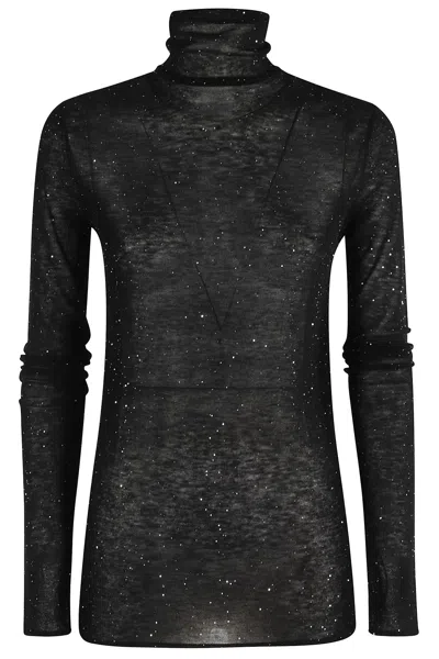 Pinko High Neck Sweater With Moss Pattern And Mini Sequins In Black