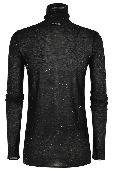Pinko High Neck Sweater With Moss Pattern And Mini Sequins In Black