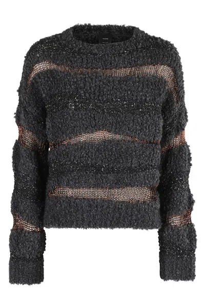Pinko Crew Neck Knitted Long Sleeves Sweater In Black