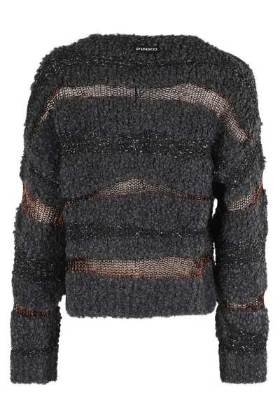 Pinko Crew Neck Knitted Long Sleeves Sweater In Black