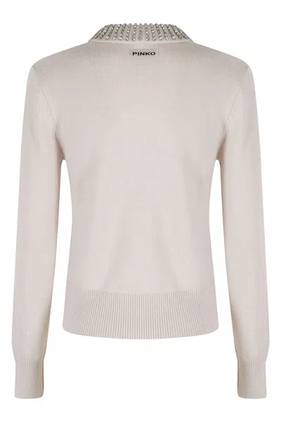 Pinko Rhinestone-decorated Collar Sweater In Neutral
