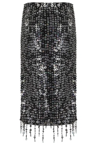 Pinko Whisper Beaded High-waisted Sequin Skirt In Black