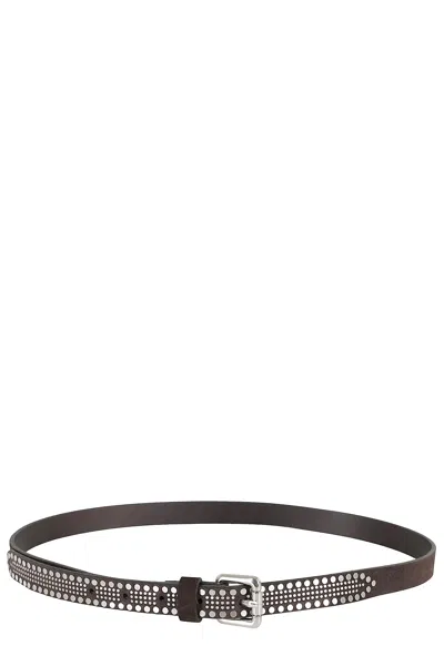 Tela Rick Belt With Studded Applications In Canvas And Suede In Brown