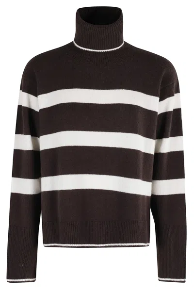 Seventy Striped Oversized Cyclist Sweater With High Collar In Brown