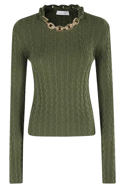 Rabanne Khaki Sweater With  'xl Link' Chain Applied In Green