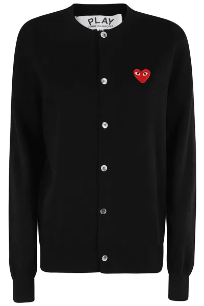 Comme Des Garçons Play Patch Logo Crew Neck Cardigan In Black