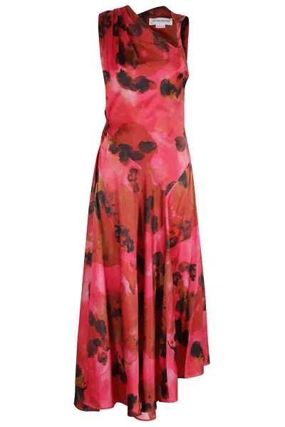Victoria Beckham Womens Raspberry Draped Sleeveless Silk Midi Dress In Red